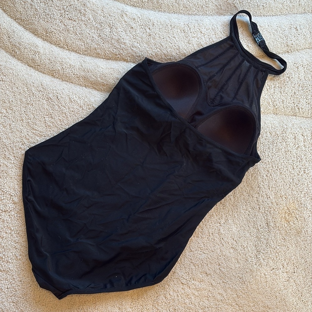 NWOT St. Bernard for Dunne Stores halter one piece slimming  swim suit Black